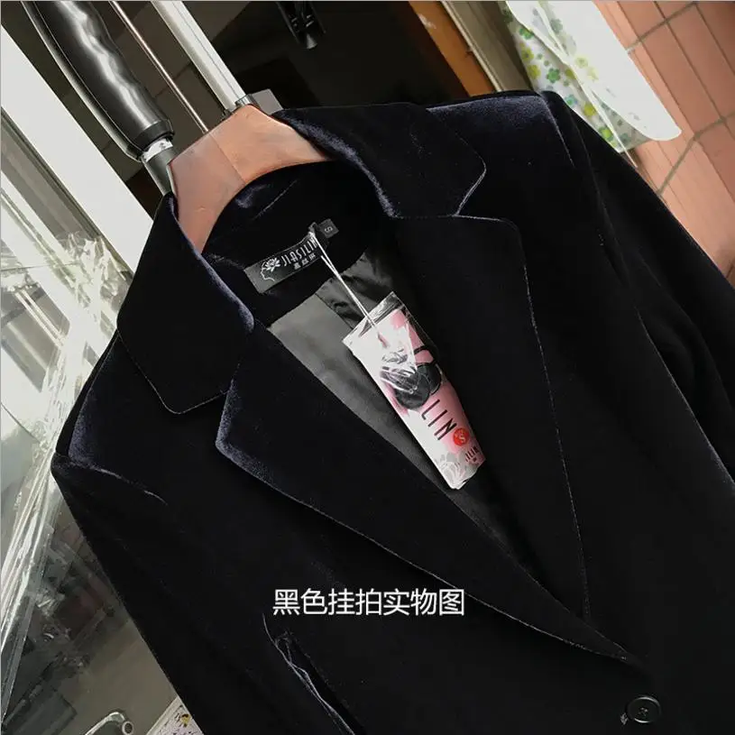 Женский бархатный блейзер на одной пуговице золотистый Повседневный облегающий