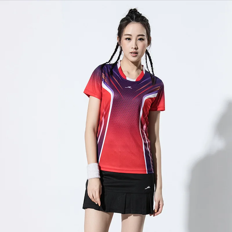 women red shirt Рубашка для бадминтона, Мужская/Женская спортивная рубашка для бадминтона, футболка для настольного тенниса, теннисные рубашки, спортивная одежда, одежда для бадминтона - Цвет: women red shirt