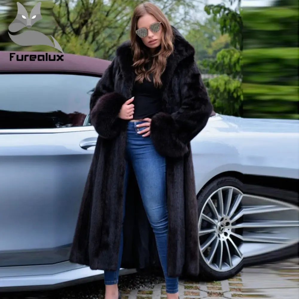 Женская норковая шуба Furealux длинная из лисьего меха 120 см | одежда