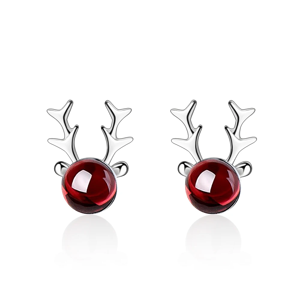 XIYANIKE New Elegant Hot Sale Xmas Fashion Christmas Garnet Deer Earrings Stud fashion Jewelry for Women Christmas Gift VES6125