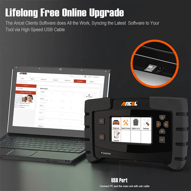Автомобильный диагностический сканер Ancel FX6000 OBD2 инструмент для полной