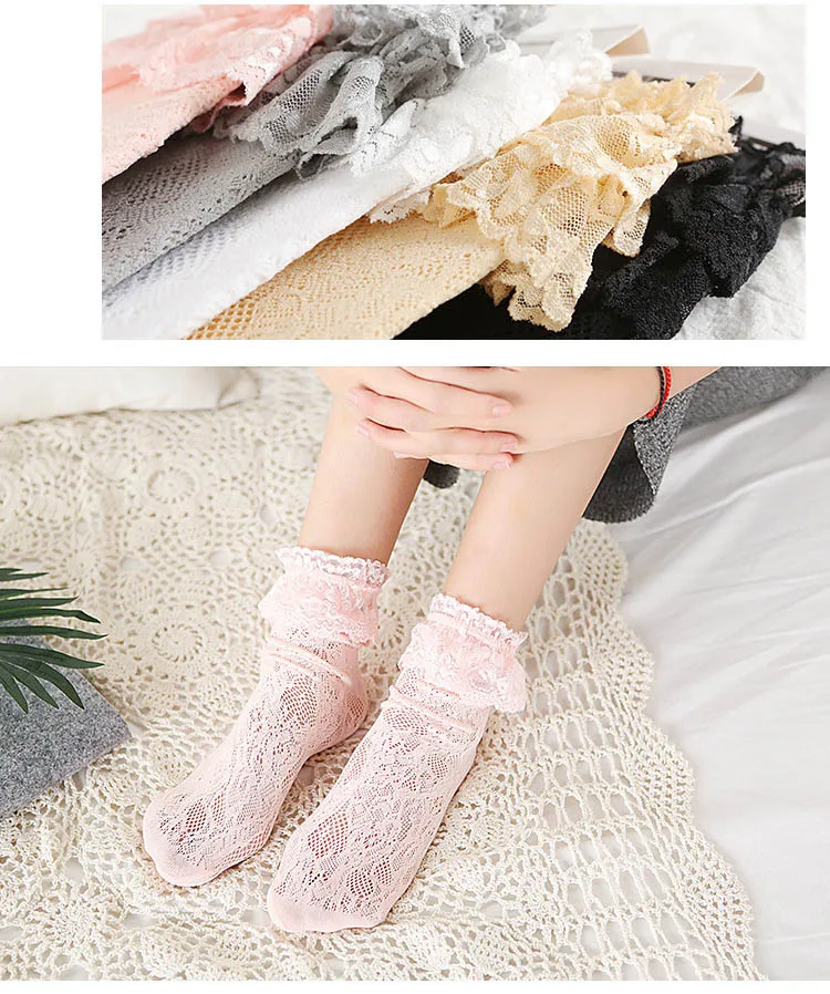 [WPLOIKJD]Transparent Female Elasticity Casual Lady Hollow Out Socks Princess Lace Silk Cute Socks Women Sweet Heap Heap Sokken
