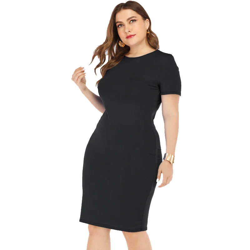Плюс Размеры платья жира платье mm летнее труба с О-образным вырезом короткий