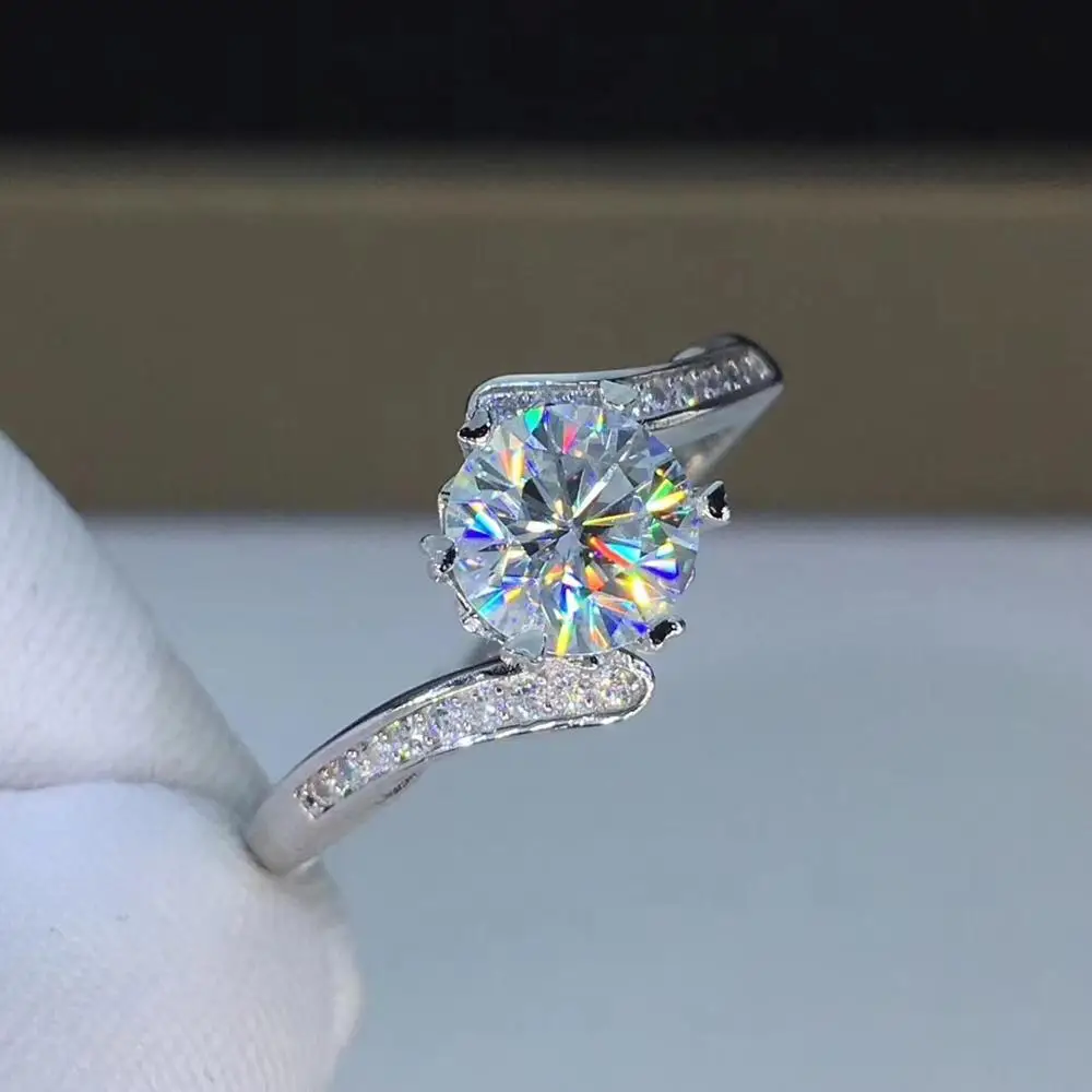Круглое серебряное кольцо с муассанитом 1ct D VVS роскошное Weding для женщин|Кольца| |