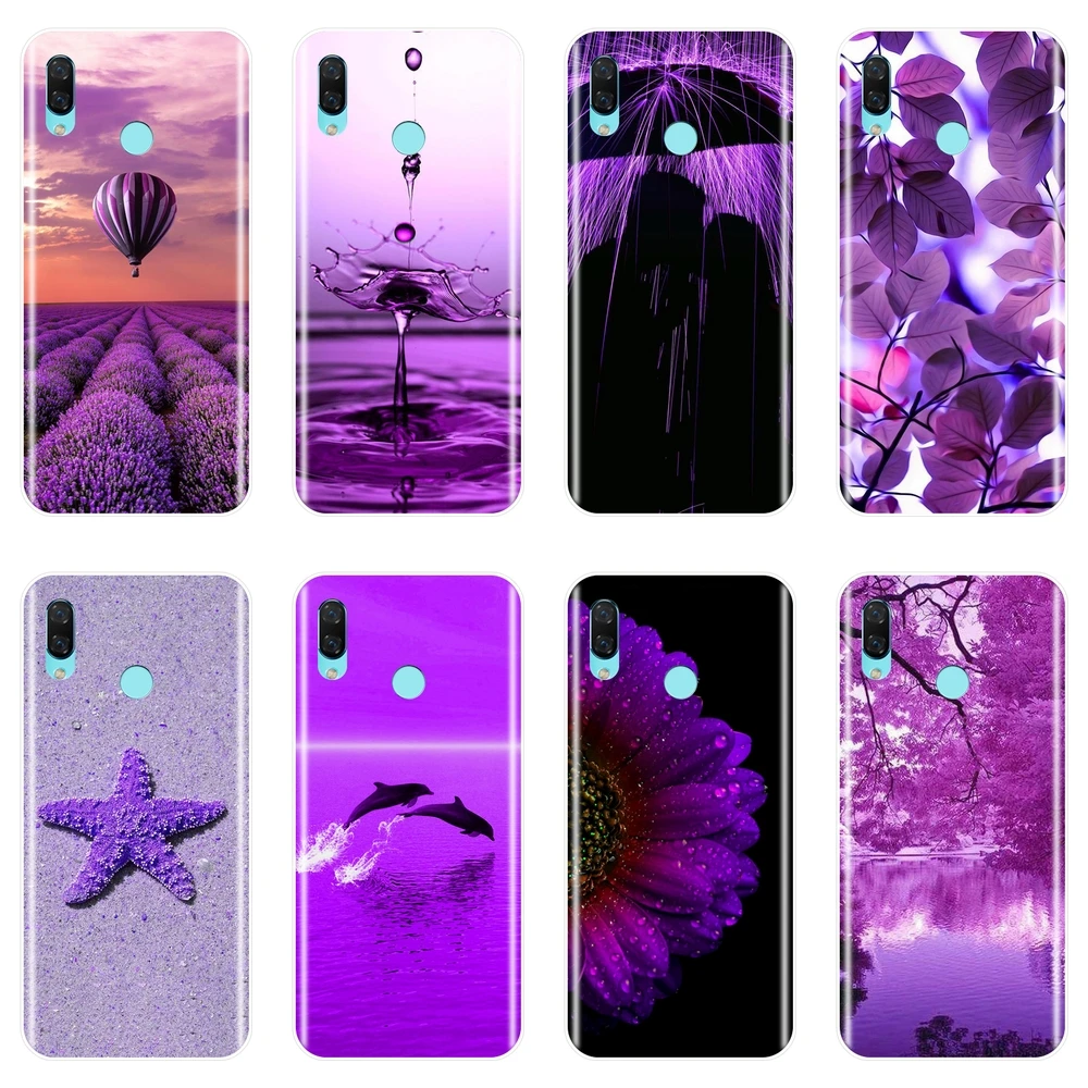 Мягкий чехол для телефона Huawei Nova 3 3I 3E 2i 2 Lite Plus силиконовый накладка с фиолетовыми