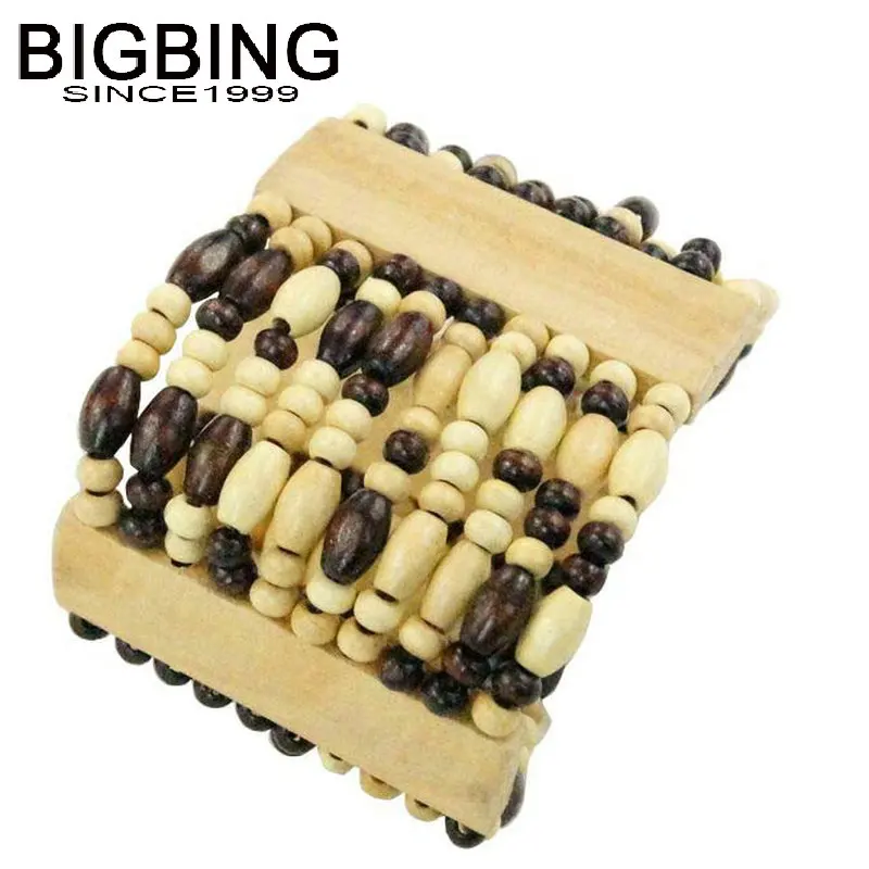T040 BIGBING ювелирные изделия Модные бусины из натурального дерева широкий эластичный браслет модный браслет Высокое качество