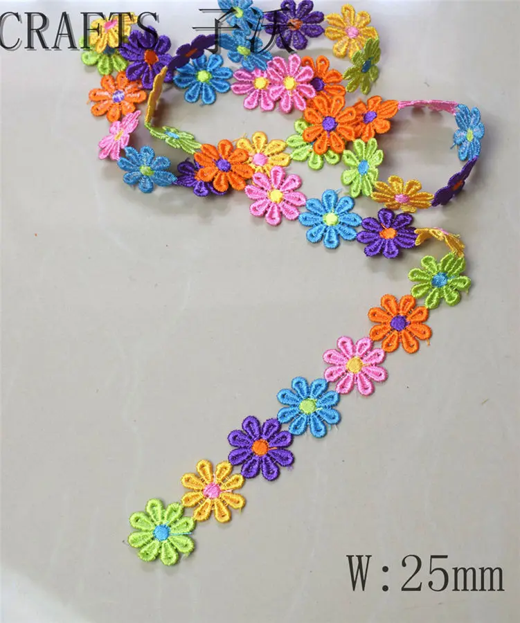 6 color plum blossom 2 ярда, яркие Изящные цветы, Маргаритка, полиэстер, кружевная отделка, вышитая кружевная лента для шитья, рукоделия, свадьбы - Цвет: 6 color plum blossom