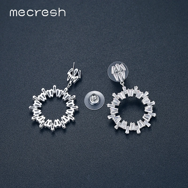 Mecresh корейские милые круглые висячие серьги AAA + CZ для девочек простые свадебные
