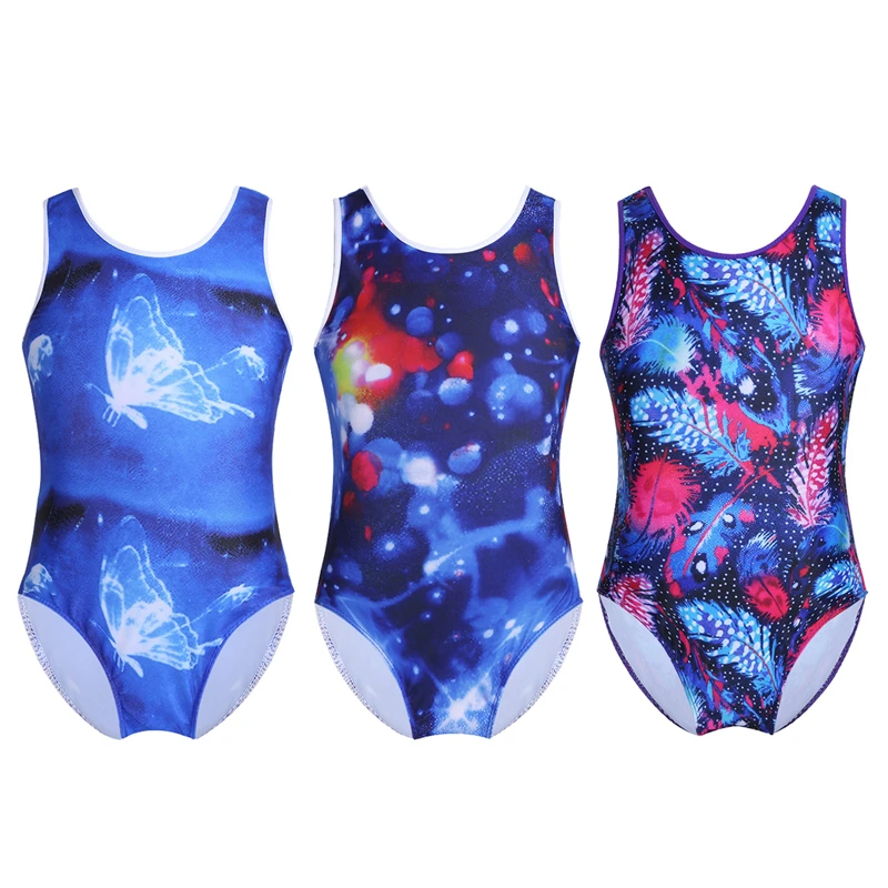 Children gymnastics leotard Dress O-Neck Cutout Back Galaxy holographic printing gymnastic performance Jumpsuit | Детская одежда и