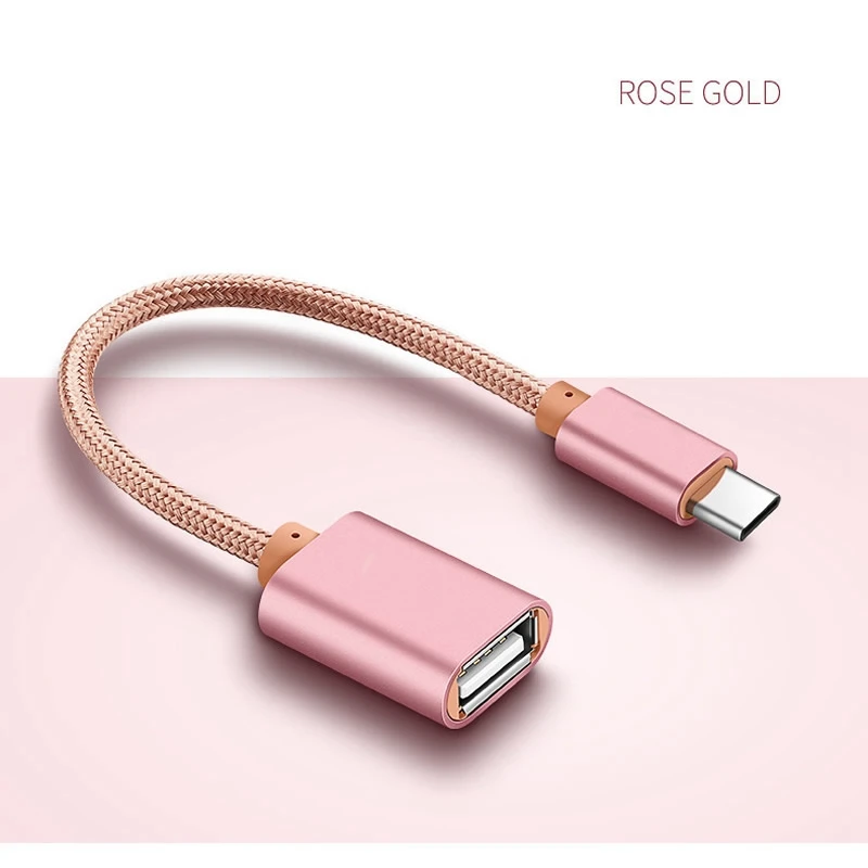 Braid Rose Gold Оплетка type C USB OTG Кабель-адаптер кабель передачи данных для huawei P20 OPPO VIVO Tablet PC для Samsung Galaxy S8 S9 Plus смартфонов - Цвет: Braid Rose Gold