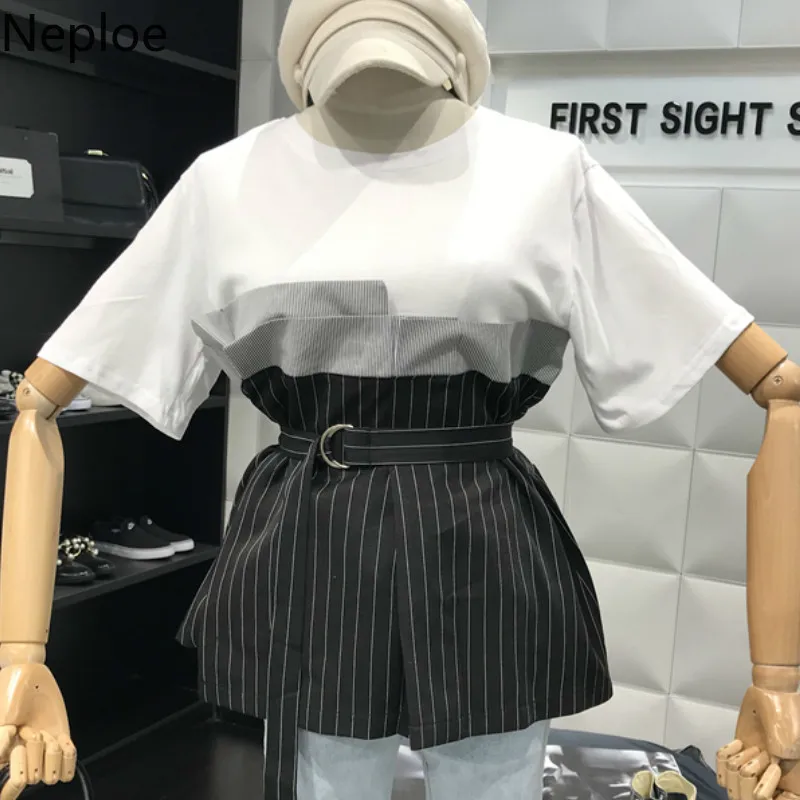 Neploe полоски контрастного цвета поддельные две части женские топы лето 2019 Сплит