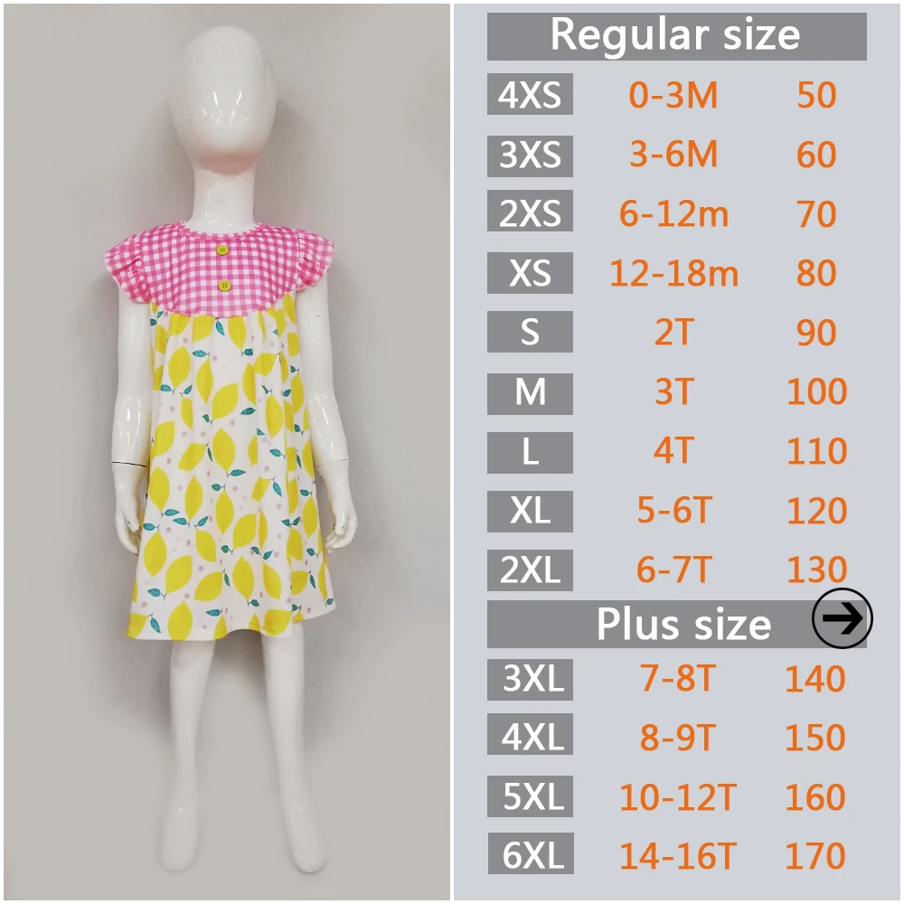 2019 Summer Cotton Dress For Kids Girl Sleeveless Child Lemon Princess Clothes LYQ903-669-HY | Детская одежда и обувь