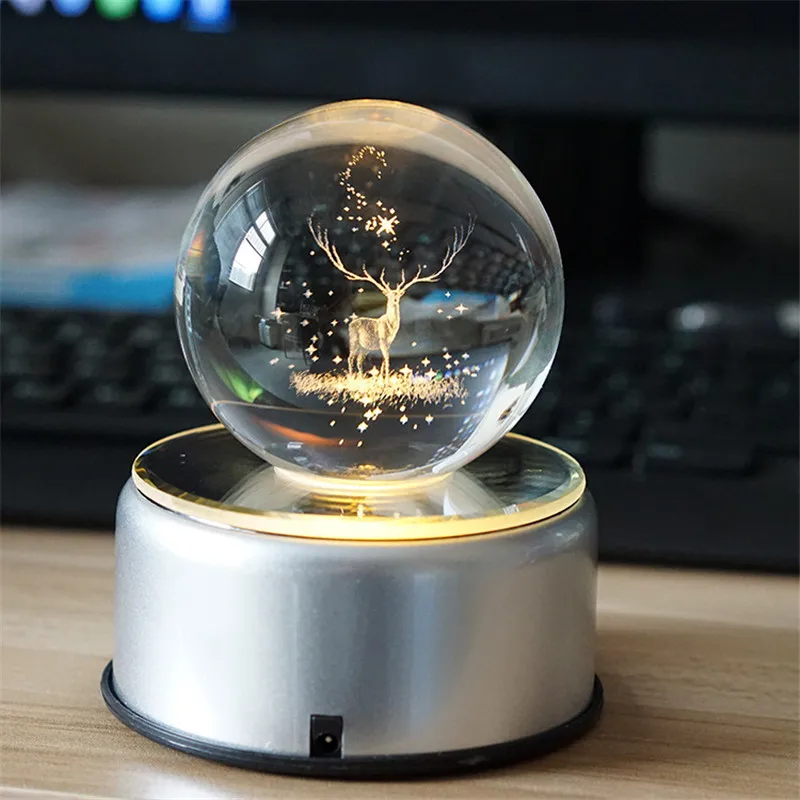 LED хрустальный шар лампа вращающаяся 3D Луна ночник RGB USB перезаряжаемая