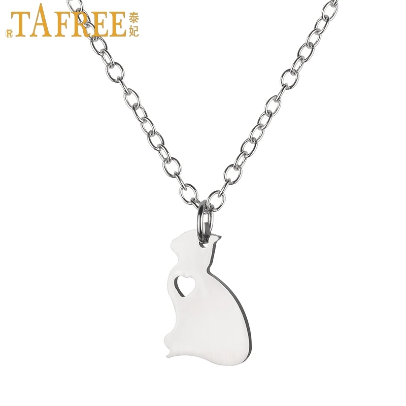 

TAFREE novelty cute adorable little kitty pendant necklace women kids jewelry stainless steel kitten cat choker necklaces SKU15