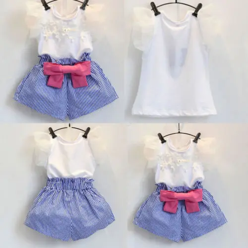 Emmababy Дети маленьких Летняя Одежда для девочек Футболка Топы + шорты штаны 2 шт.