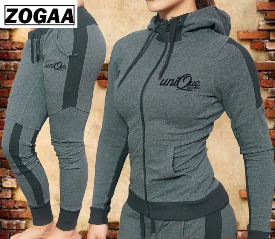ZOGAA женская одежда комплект из 2 предметов толстовки с капюшоном и штаны