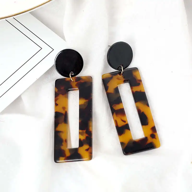 Dark Brown Новые леопардовые серьги ацетат геометрические коричневые акриловые серьги для женщин личности преувеличенные модные ювелирные изделия вечерние свадебные - Окраска металла: Dark Brown