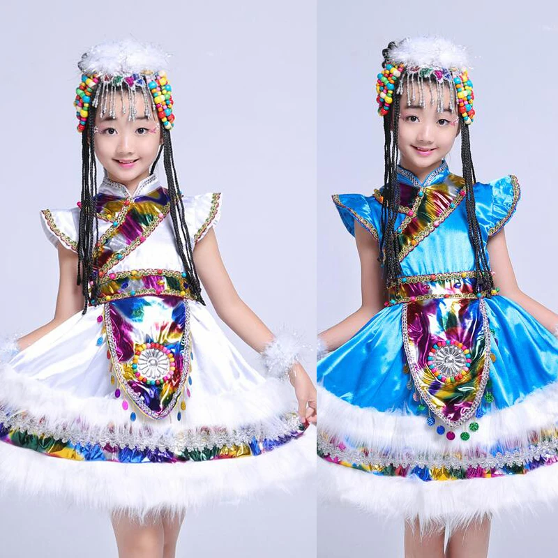 Синие детские костюмы для бальных танцев в китайском народном стиле Детские с