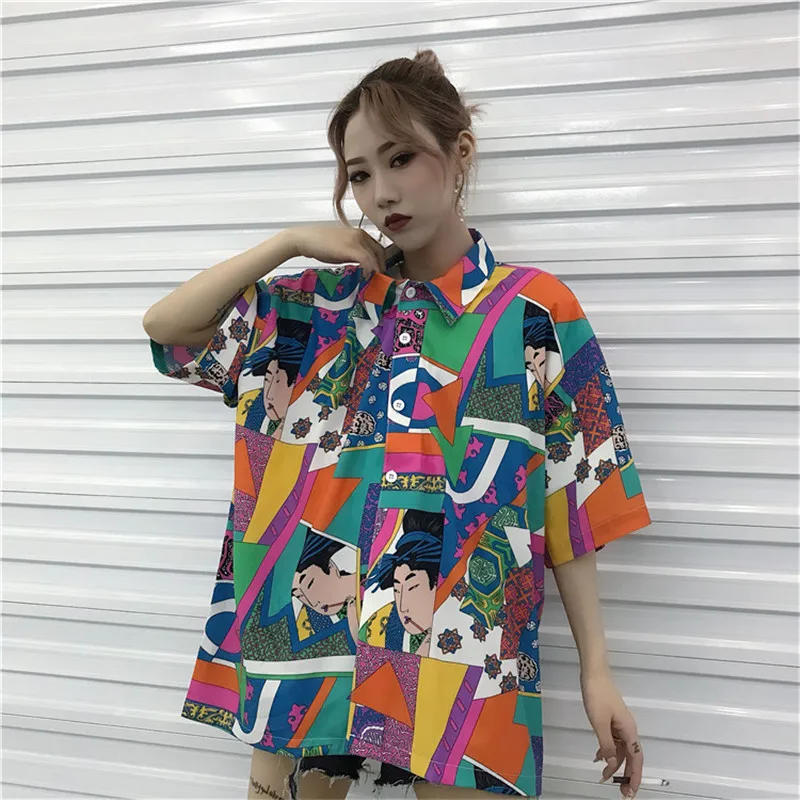 Летняя Новинка Harajuku стиль персонализированные окрашенные печати рубашка