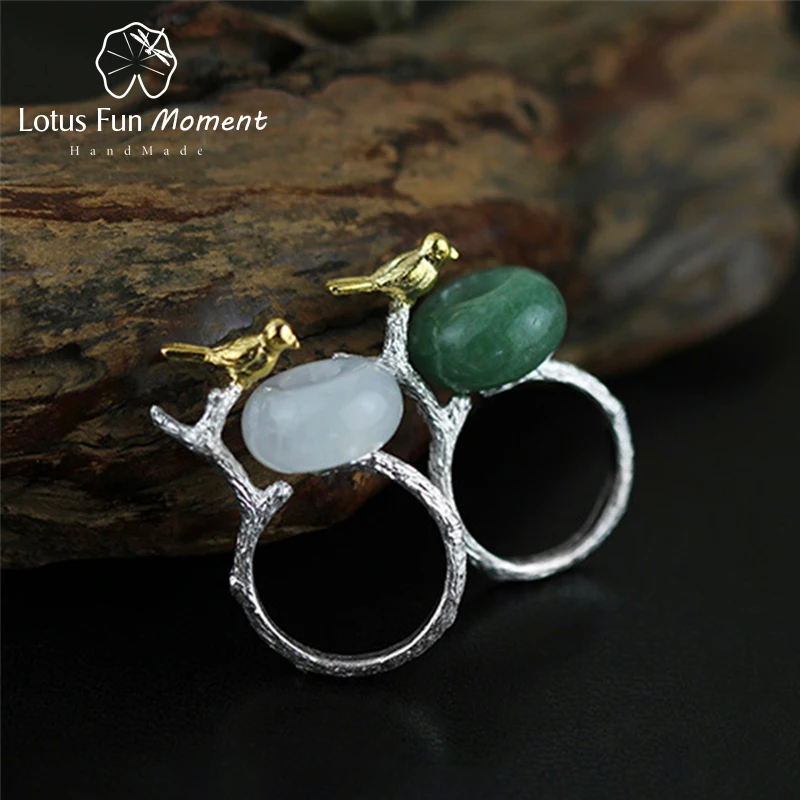 

Lotus Fun Moment Real 925 Sterling Silver Natural Stone Creative Handmade Fashion Jewelry Cute Retray Bird Rings for Women