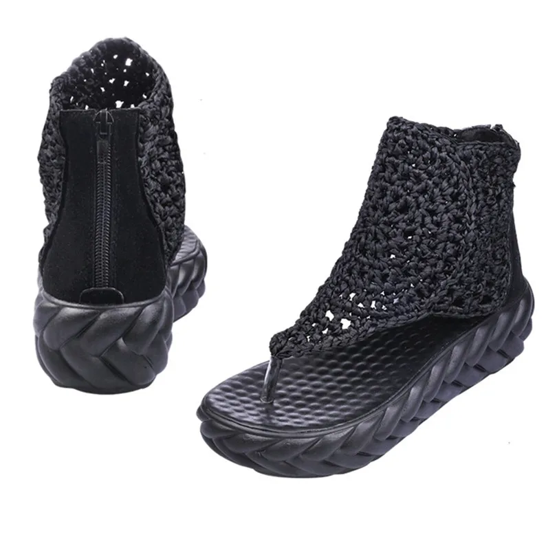 LIN KING/женские сандалии-гладиаторы в стиле ретро Модная вязаная обувь на высокой