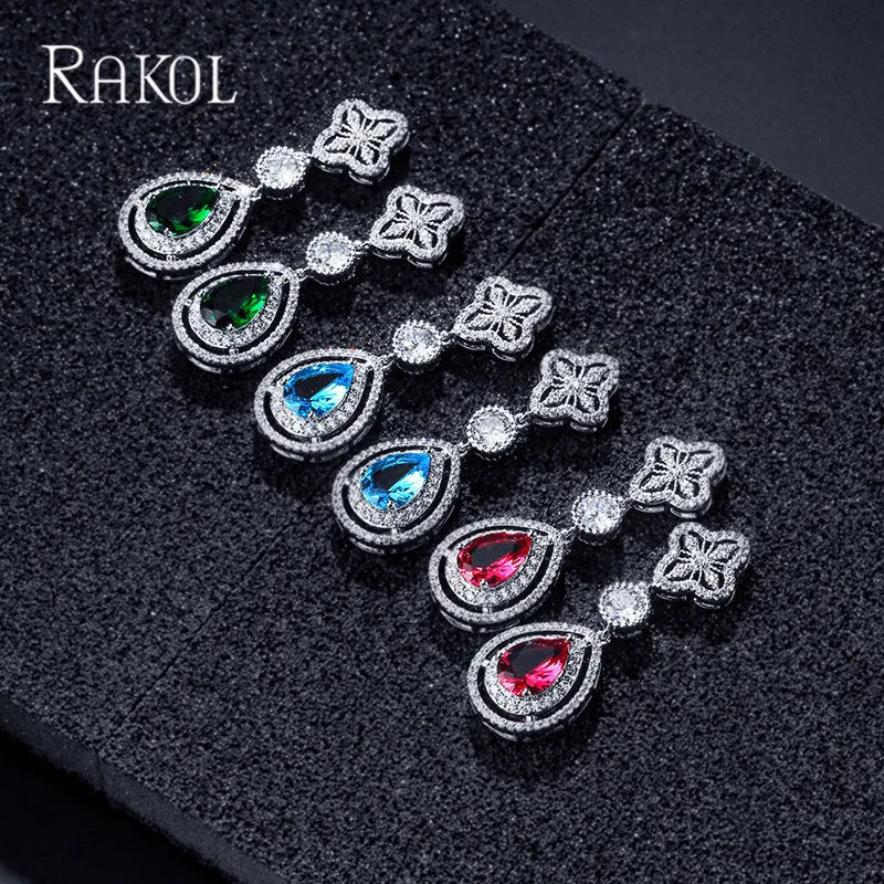 RAKOL красивая капля воды цветок кубический циркониевый свадебный набор