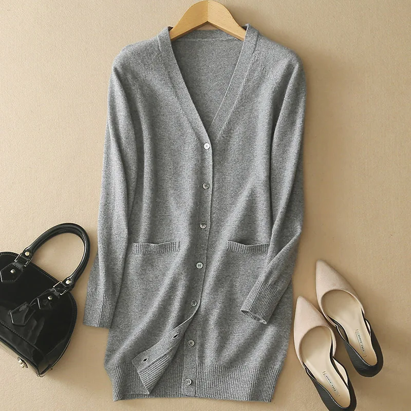 Women Jackets 100% Cashmere and Wool Knitting Cardigans Ladies Vneck Long Cardigan 6colors Woman Clothes Girl Tops Soft Sweaters |