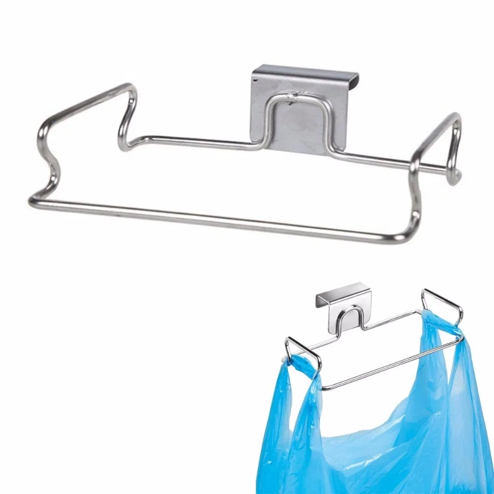 

High Quality Stainless Steel Hanging Garbage Trash Bag Holder Storage Hanger Rack Door Cupboard Kitchen Tool