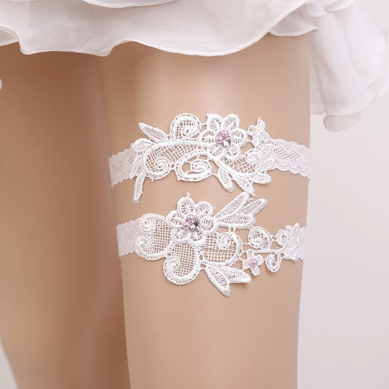 2 шт./компл. белые кружевные подвязки с розовым жемчугом Свадебные Подвязки для
