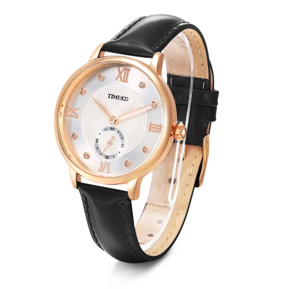 Time100 Fashionable Vintage Sparkling Leather Quartz Women Watch for Ladies With Small Dial Second and Roman Numerals