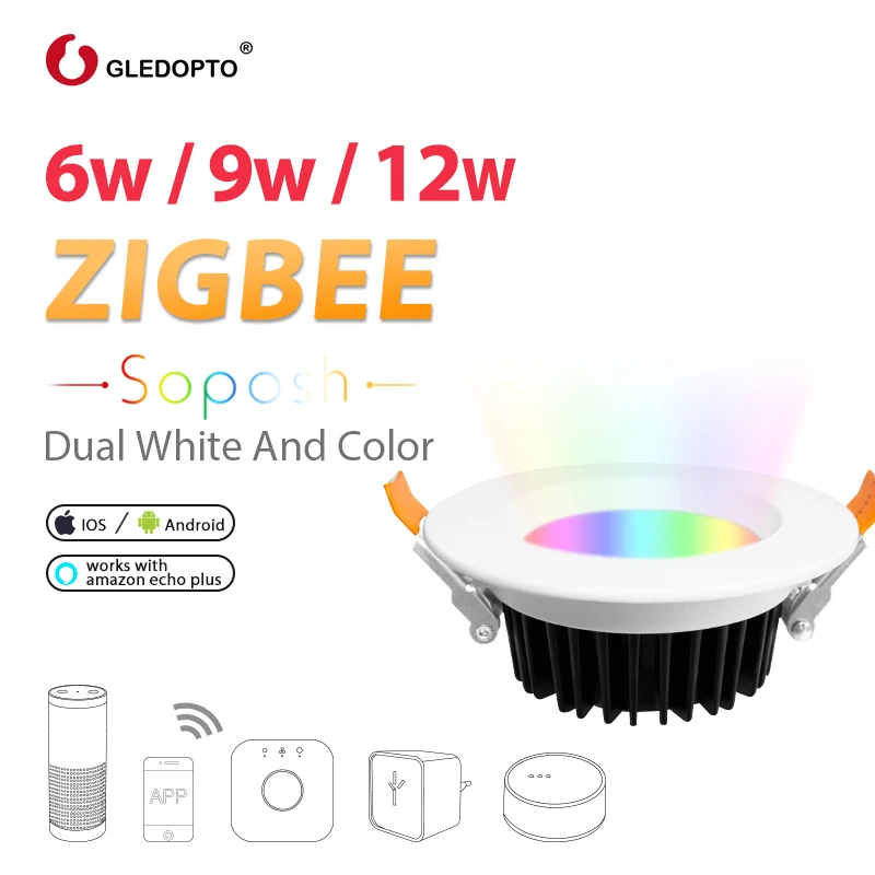 ZIGBEE ZLL3.0 Крытый умный 6 Вт 9 Вт 12 Вт светодиодный RGB+ CCT светильник AC100-240V совместим с Amazon echo plus и много цветов шлюза