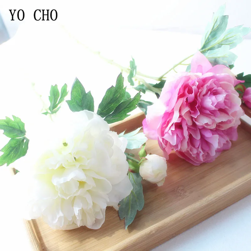 yo cho 2 heads big peonies artificial flowers silk peonies bouquet fake flowers home decor white pink wedding party decoration free global shipping