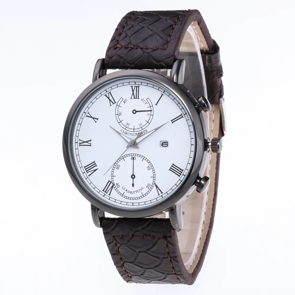 Модные повседневные мужские деловые военные часы с кожаным календарем кварцевые