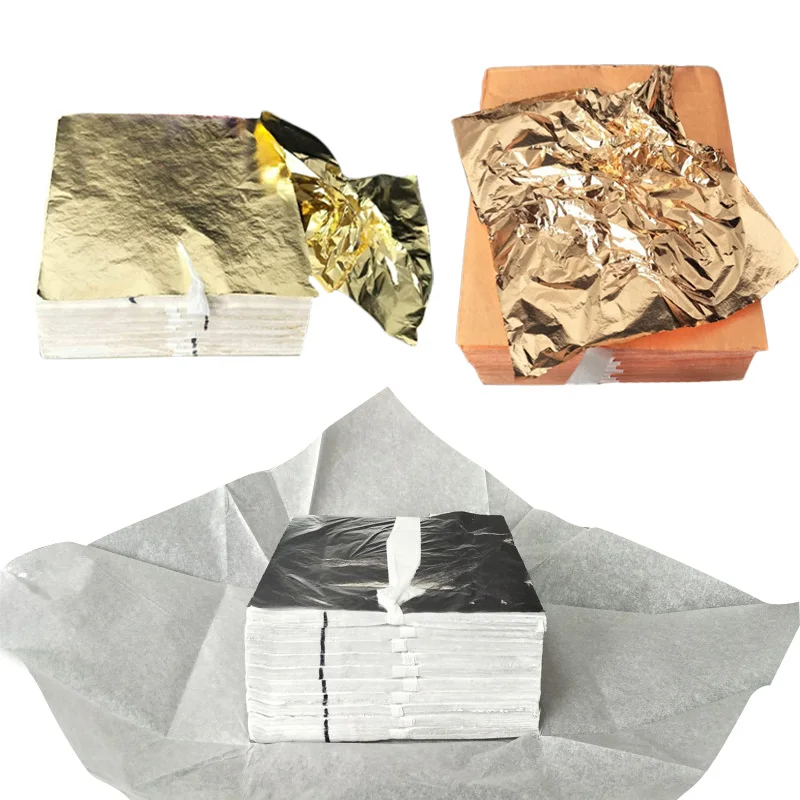 100Pcs Art Craft Design Paper Gilding Imitation Gold Sliver Copper Foil Papers DIY Craft Decor Leaf Leaves Sheets 14x14cm