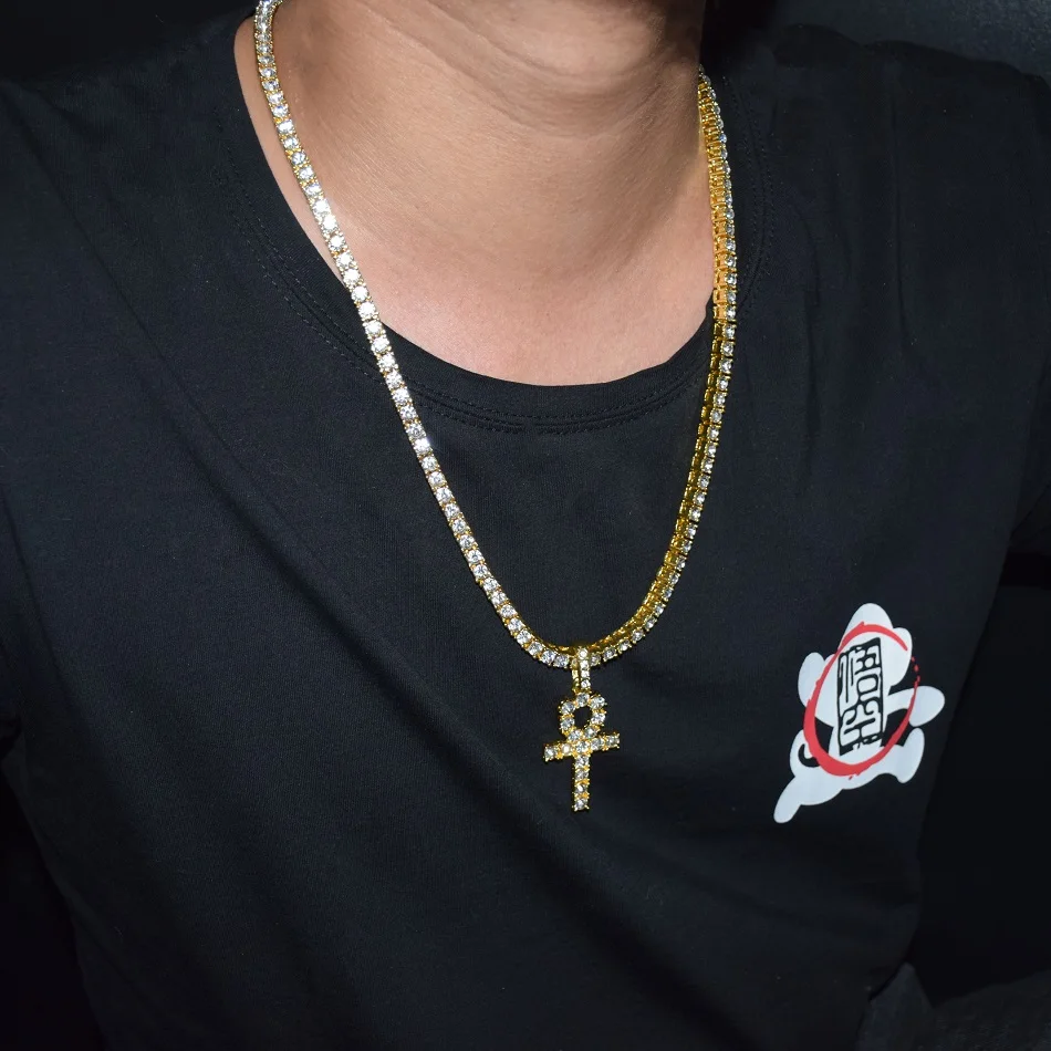 UWIN ожерелье АНК Египетские украшения хип-хоп стиль Iced Out Bling Стразы ключ к жизни египетский крест кулон с теннисными цепями