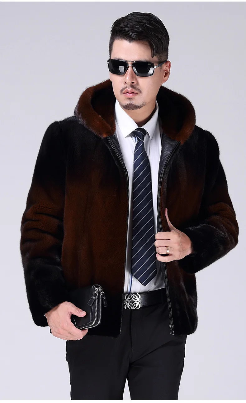 Winter Men Faux Mink Fur Hooded Artificial Fur Coats Male zipper Fur Outerwear Plus Size Fur Jacket HN217