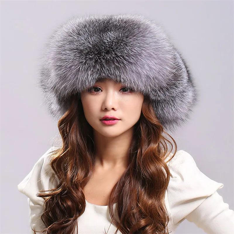 2019 модная Очаровательная шапка из натурального серебряного лисьего меха женская