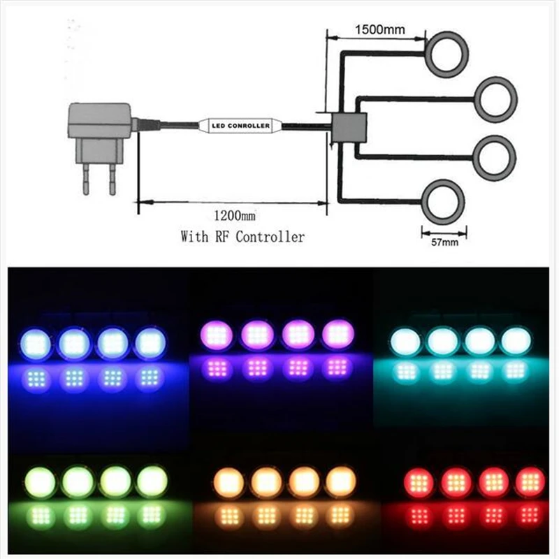 8 RGB изменение цвета LED под шкафом шайба лампы Комплект RF дистанционного