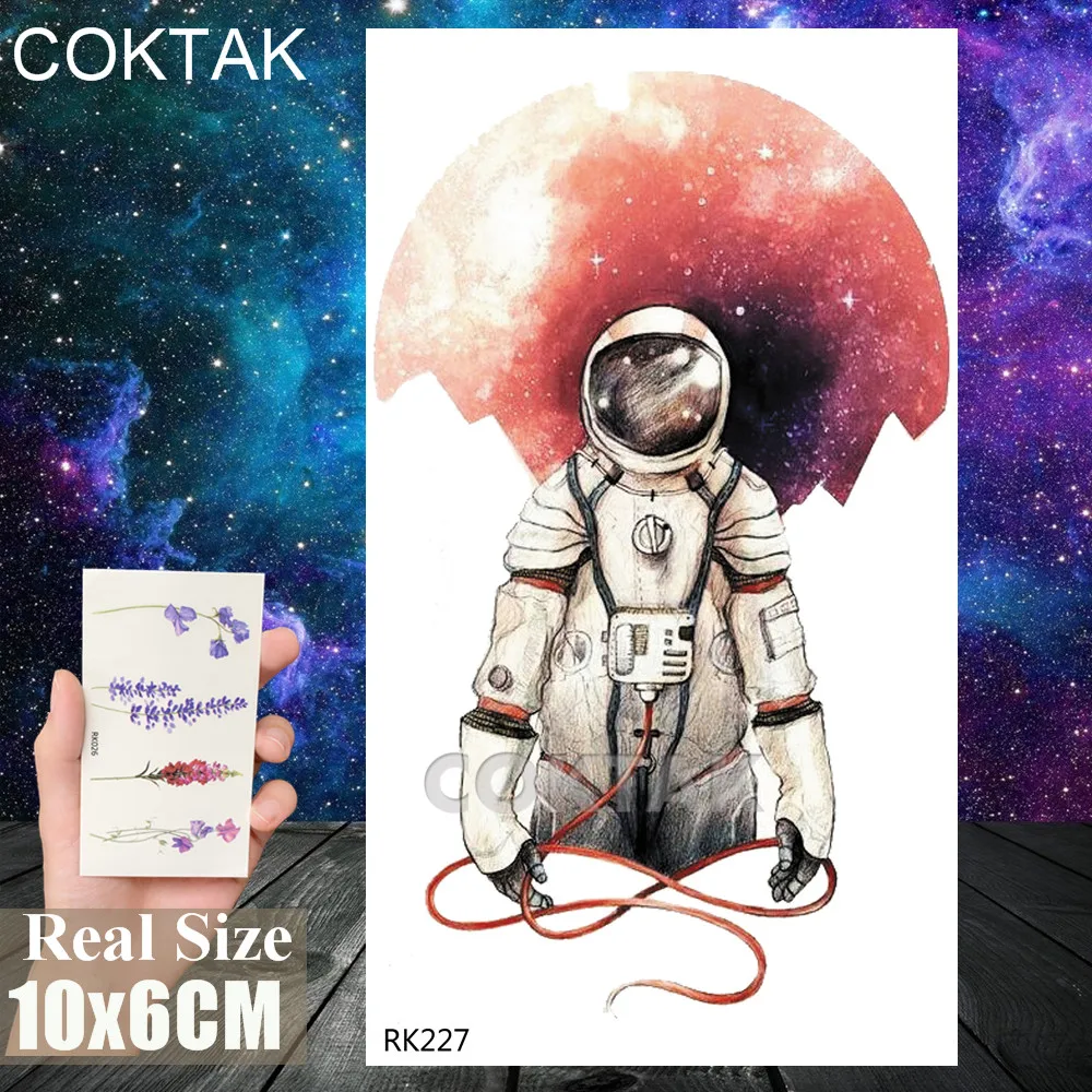 CRK227 Акварельные Временные татуировки астронавт, наклейки, поддельные боди-арт, лист руки, татуировки, Переводные геометрические Галактики для взрослых, реалистичные татуировки - Цвет: CRK227