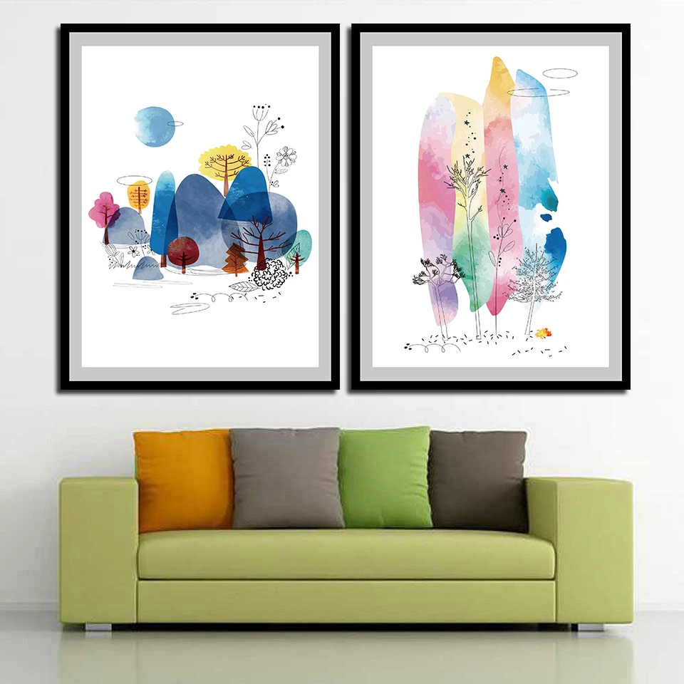 Картина на холсте с пером в скандинавском стиле минималистичный красочный