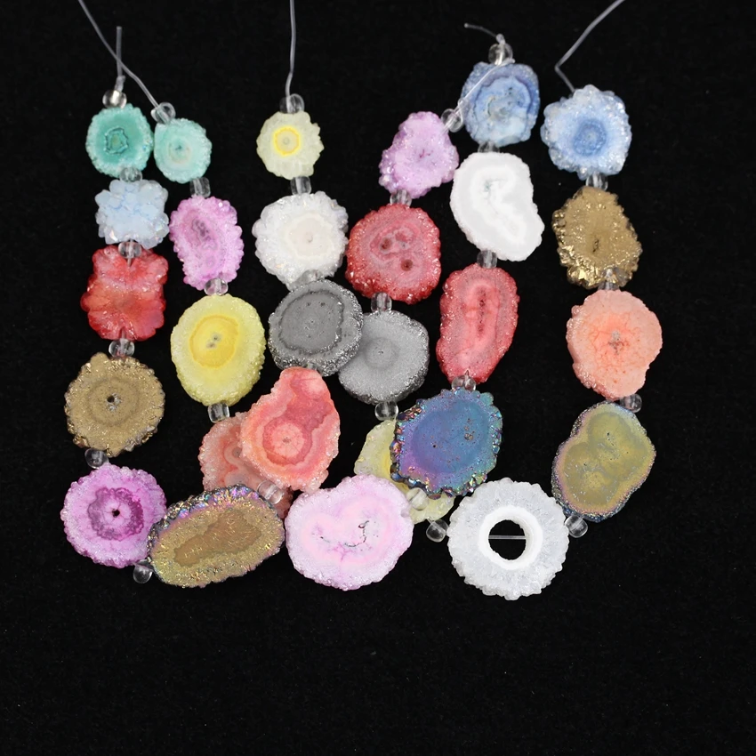 Прибл. 9 шт/нитка граненый Красочный натуральный подсолнух цветок Друза Агат срез