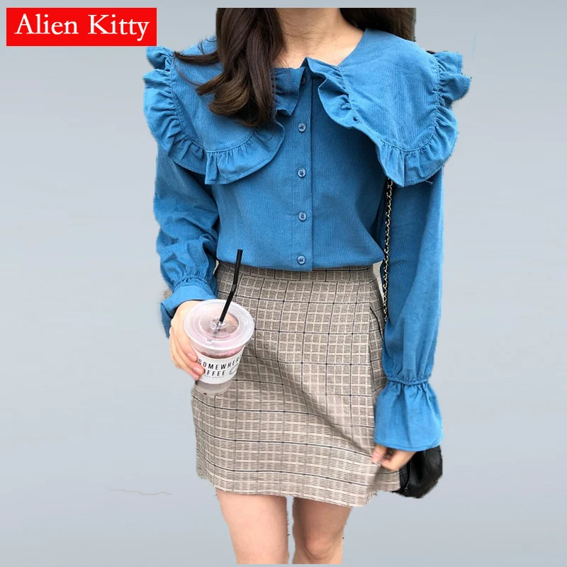 Летняя Корейская Элегантная универсальная рубашка с рюшами Alien Kitty новая