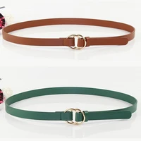 women double ring buckles gold round buckle belts luxury brand designe lady waist strap thin pu leather decorative ladies belt
