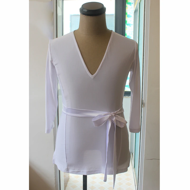 Новинка рубашки для латинских танцев мужские с v-образным вырезом и рукавом