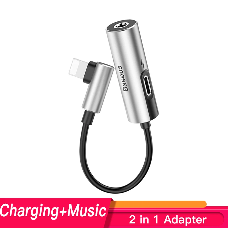 Elbow Silver Baseus Aux аудио для Lightning до 3,5 мм разъем наушников OTG адаптер для iPhone 11 Pro Xs Max Xr X 8 7 сплиттер - Цвет: Elbow Silver