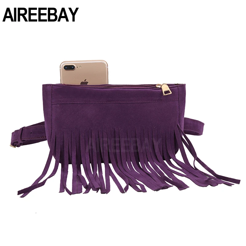 Женские бархатные сумки AIREEBAY винтажные дизайнерские поясные с кисточками