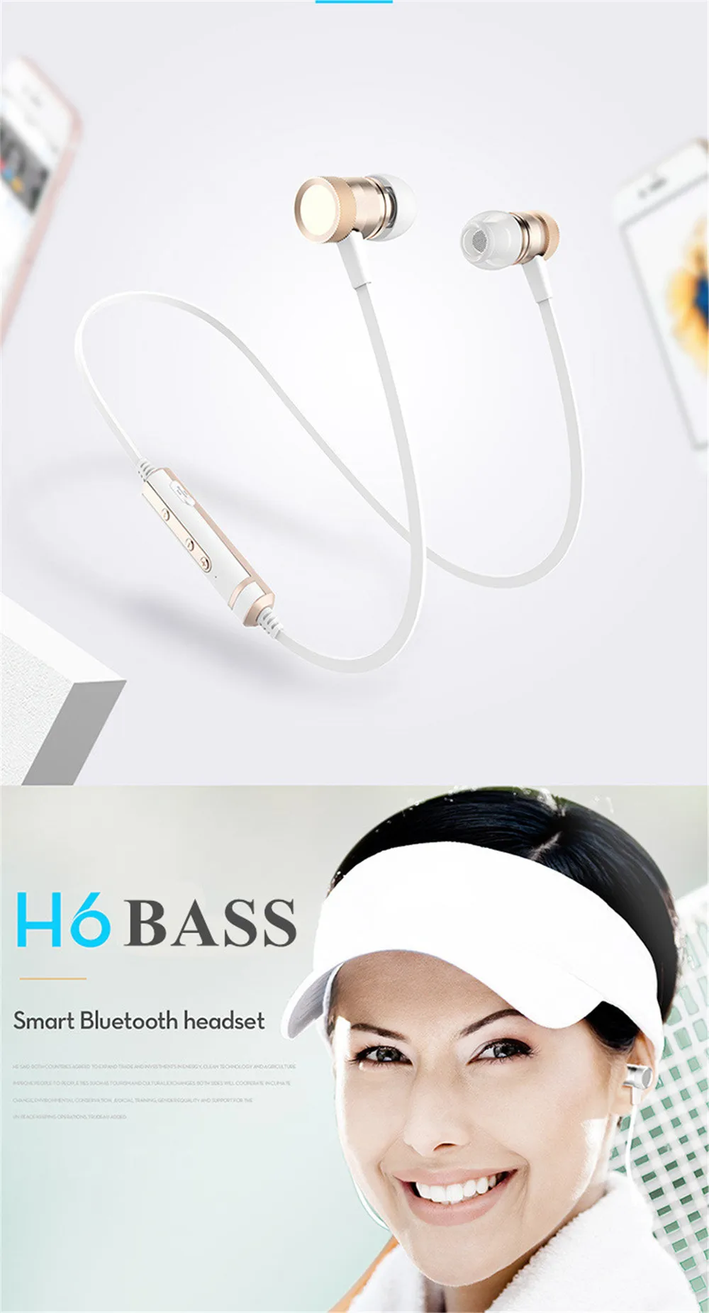 Наушники Picun H6 Bluetooth, спортивные наушники для бега с микрофоном, беспроводные наушники, стерео басы, Bluetooth гарнитуры для смартфонов, ПК, MP3