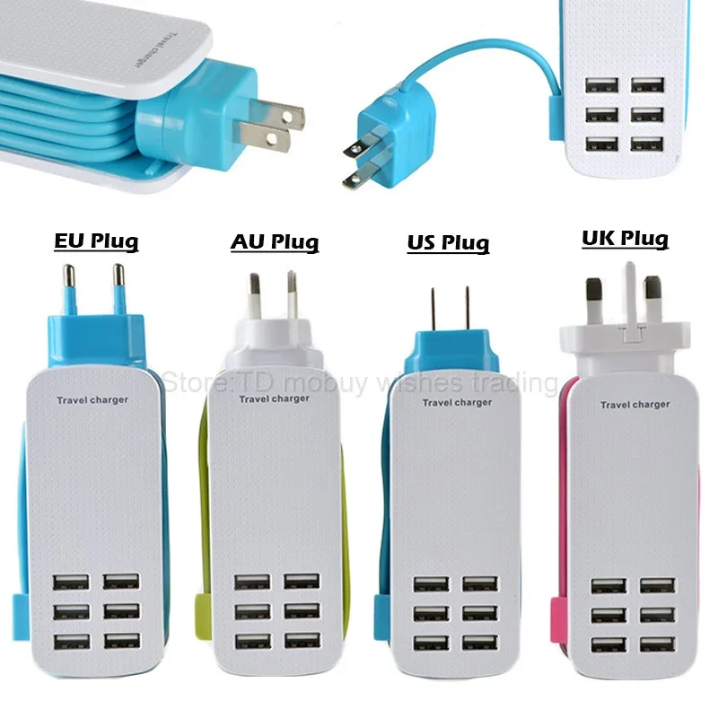 Универсальный 6 способ Мульти USB мобильный телефон концентратор зарядное устройство 5 В 6A EU/US/UK/AU AC стены зарядки док-станция Мощность полосы для смартфонов