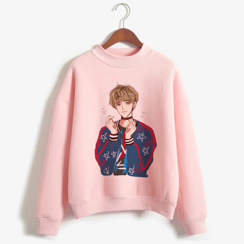 Kpop Exo толстовка женская осень зима Harajuku повседневные толстовки с буквенным принтом розовый флисовый пуловер K-pop одежда для женщин - Цвет: W2441