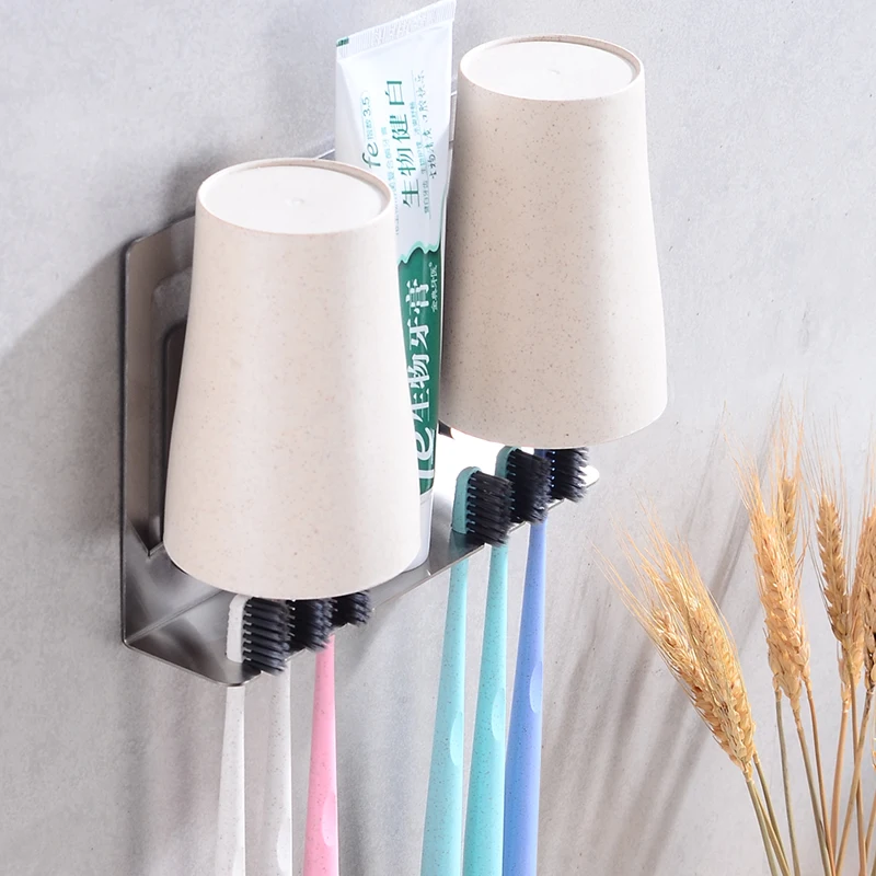 Toothbrush Holder Stainless Steel Black Cup Tumbler Holders Double Bathroom Accessories Set 2 Wall Mounted | Обустройство дома